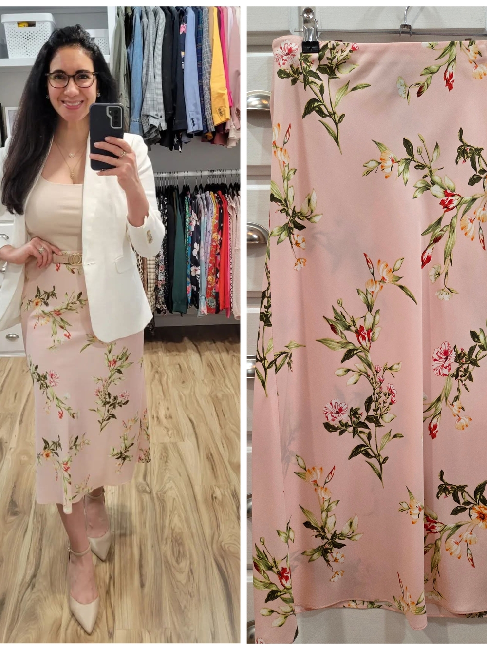 Forever 21 Blush Pink Floral Midi Skirt